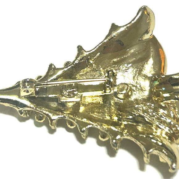 Excellent Vtg Signed Gerrys Christmas Tree Brooch Lapel Pin Gold Tone Rhinestone - Picture 6 of 8